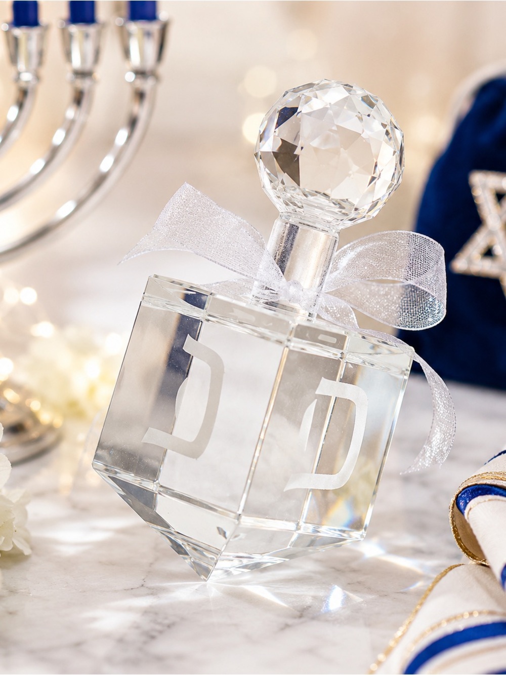 Optical Crystal Dreidel Hanukkah Judaica Decor Paperweight Hebrew Letters Gift - Picture 1 of 13